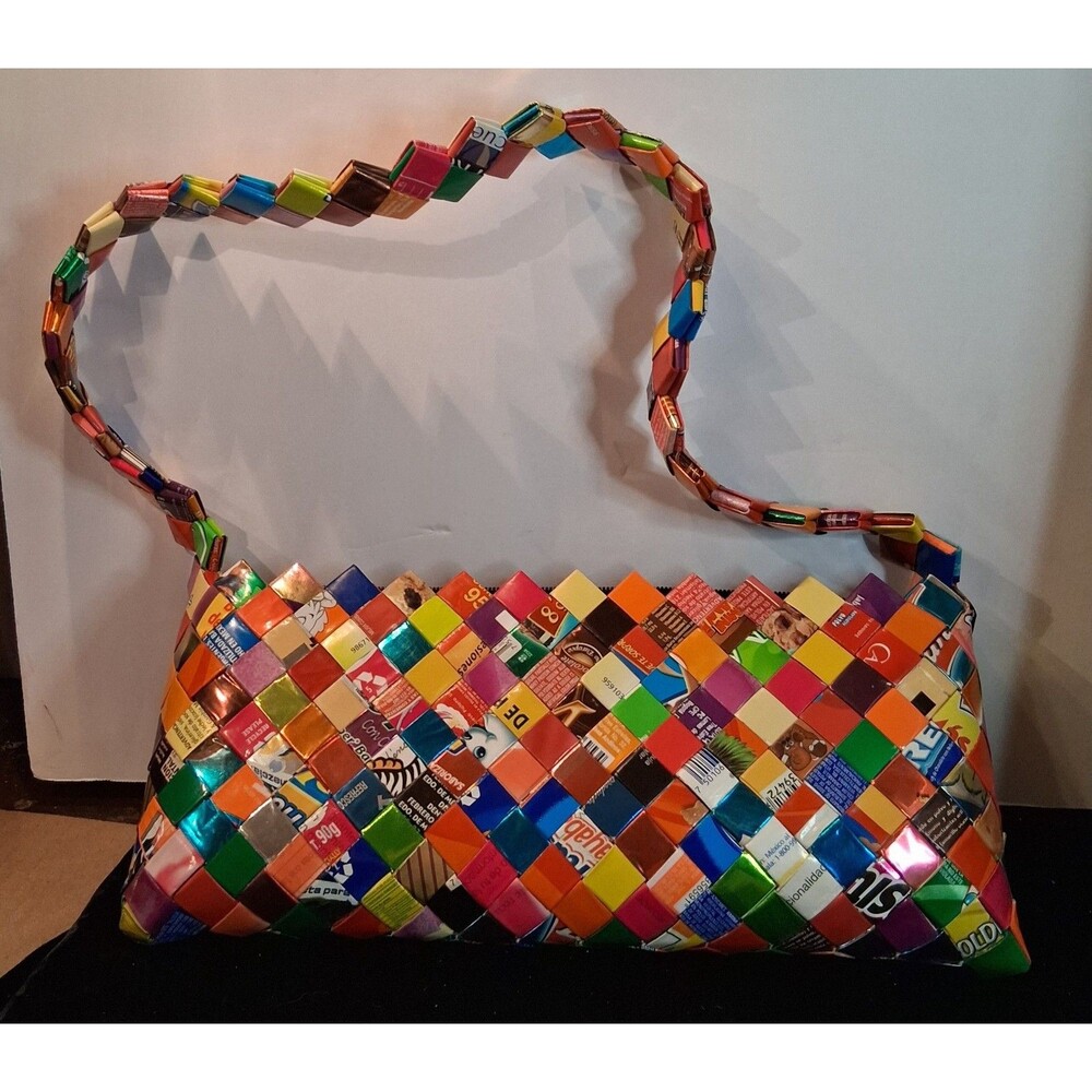 Bubble Gum Wrapper Purse Woven Recycled Candy Wrappers Multi Color Womens Gifts